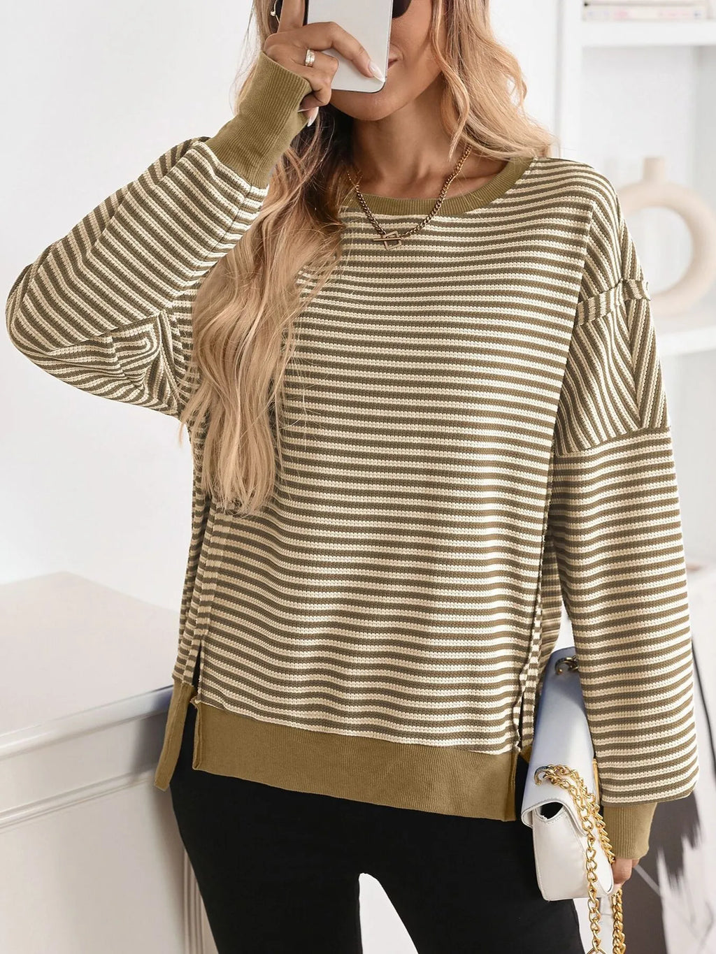 Exposed Seam Striped Contrast Sweatshirt