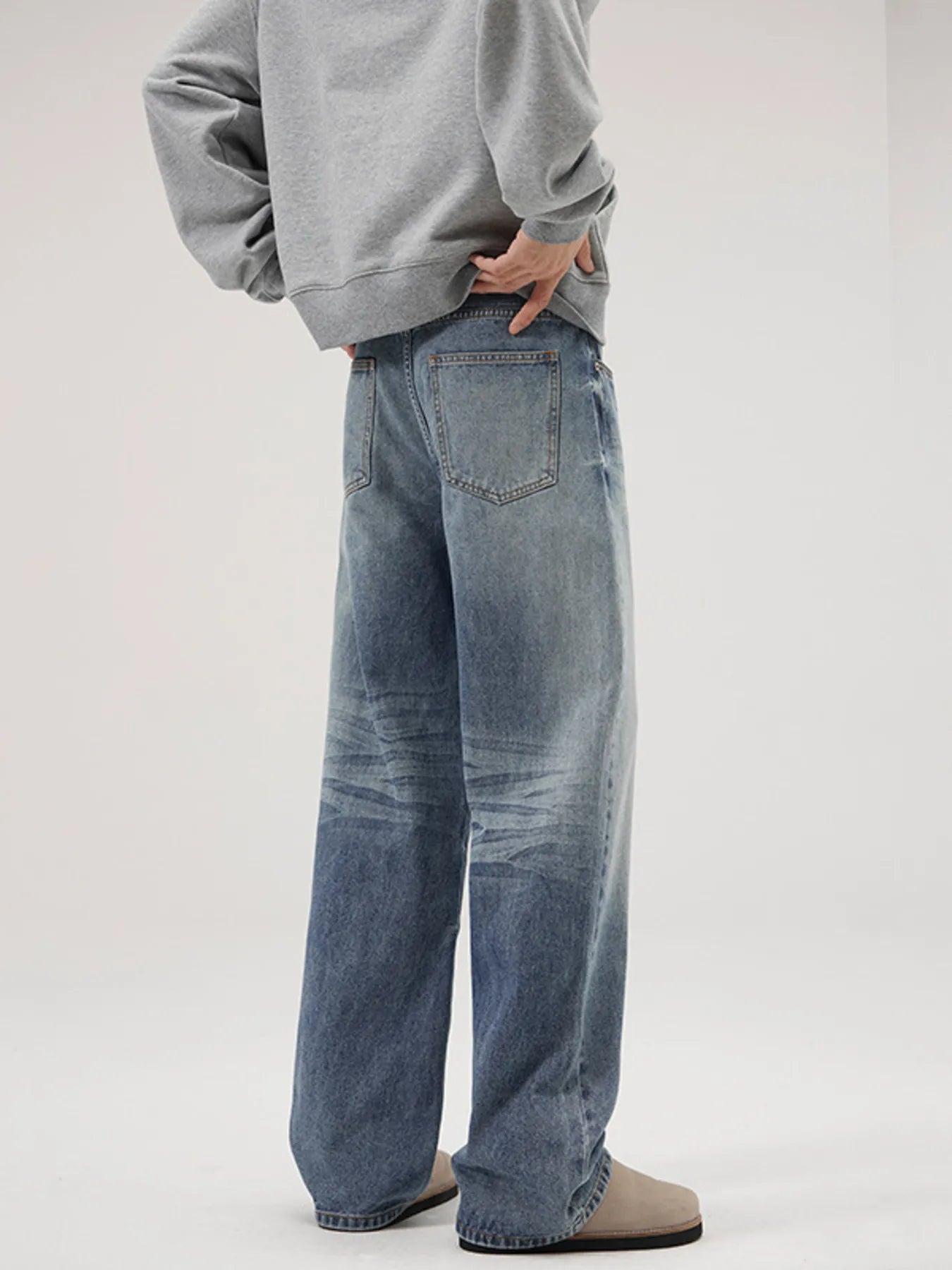 Men's Full Size Vintage Washed Wide Leg Relaxed Fit Jeans Plus Size