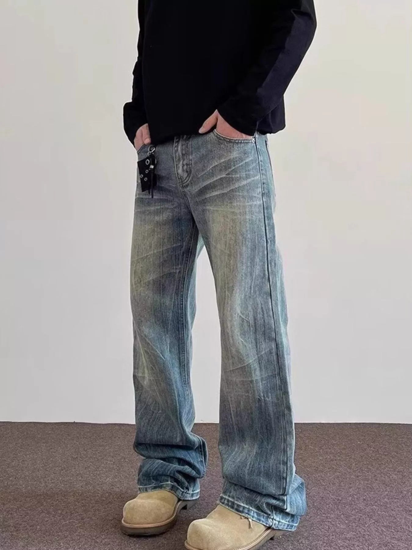 Men's Full Size Vintage Wash Wide Leg Jeans Plus Size