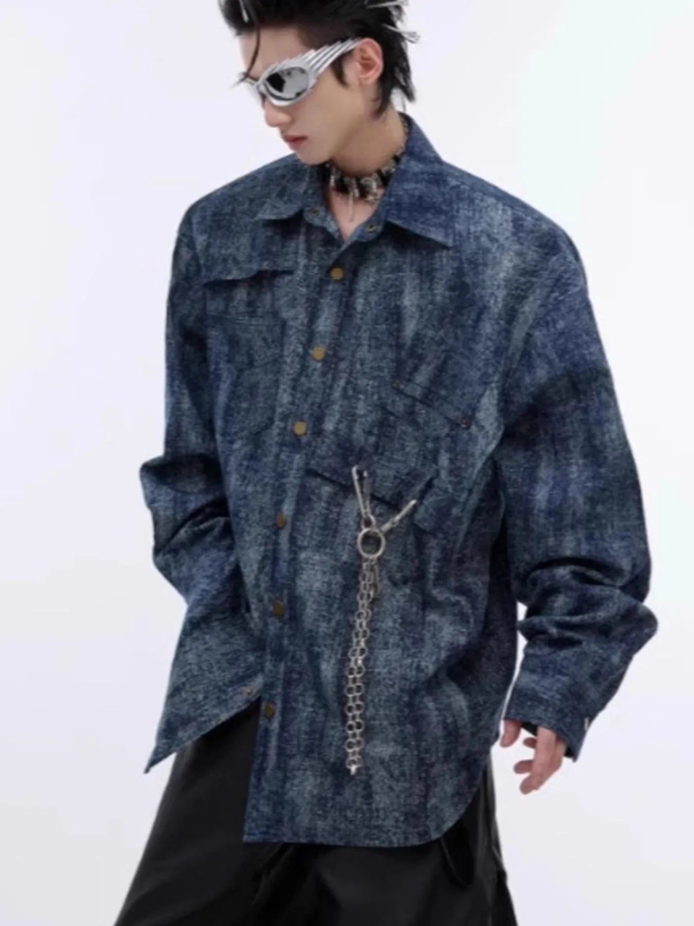 Men's Full Size Oversized Button Up Denim Shirt Plus Size