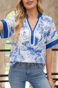Wild Animal Paradise Contrast V Neck Raglan Sleeve Blouse