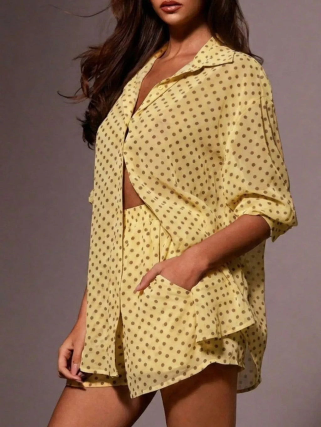 Polka Dot Button Up Shirt and Shorts Set
