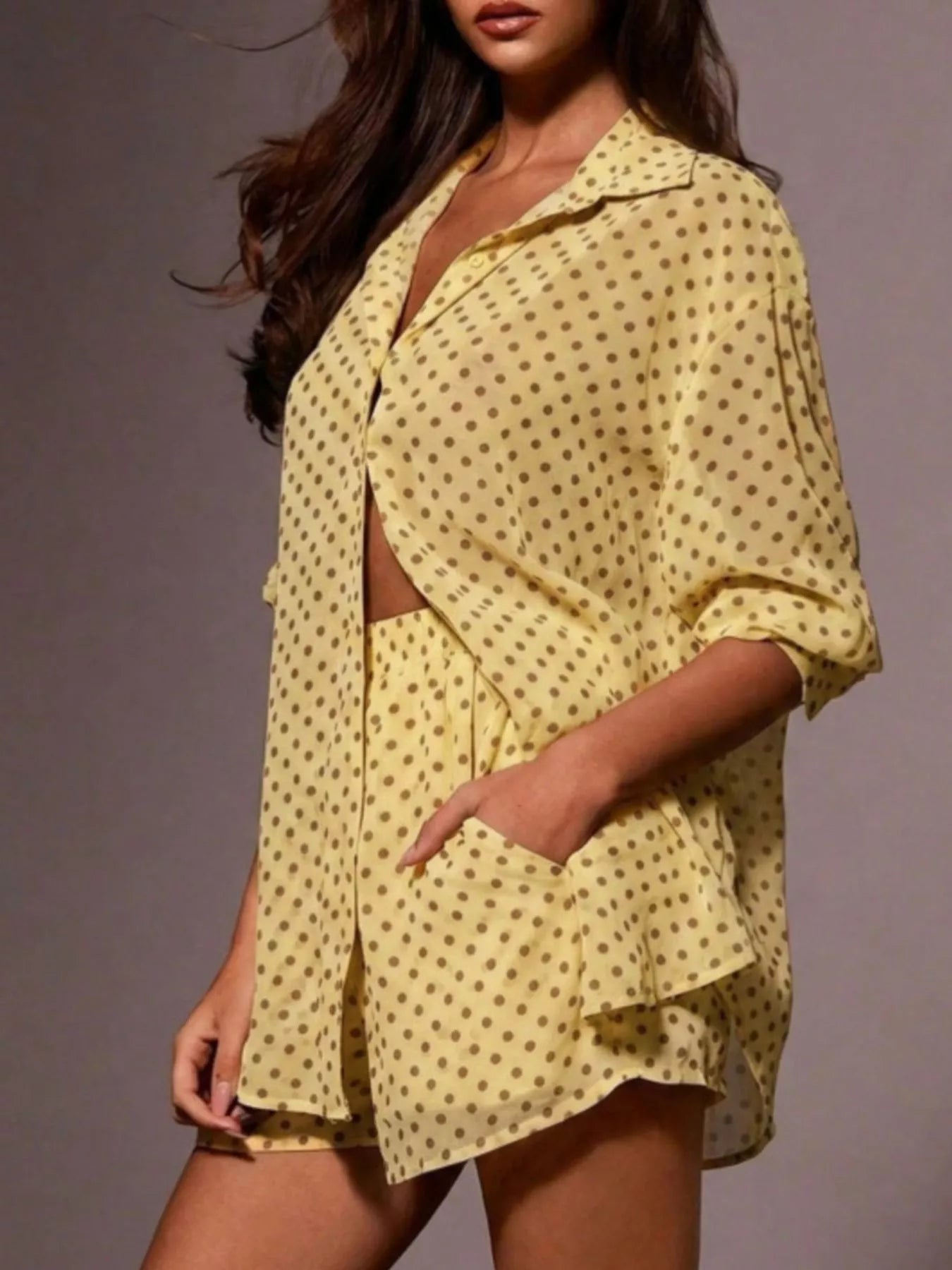 Polka Dot Button Up Shirt and Shorts Set
