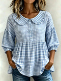 Full Size Gingham Peter Pan Collar Blouse Plus Size