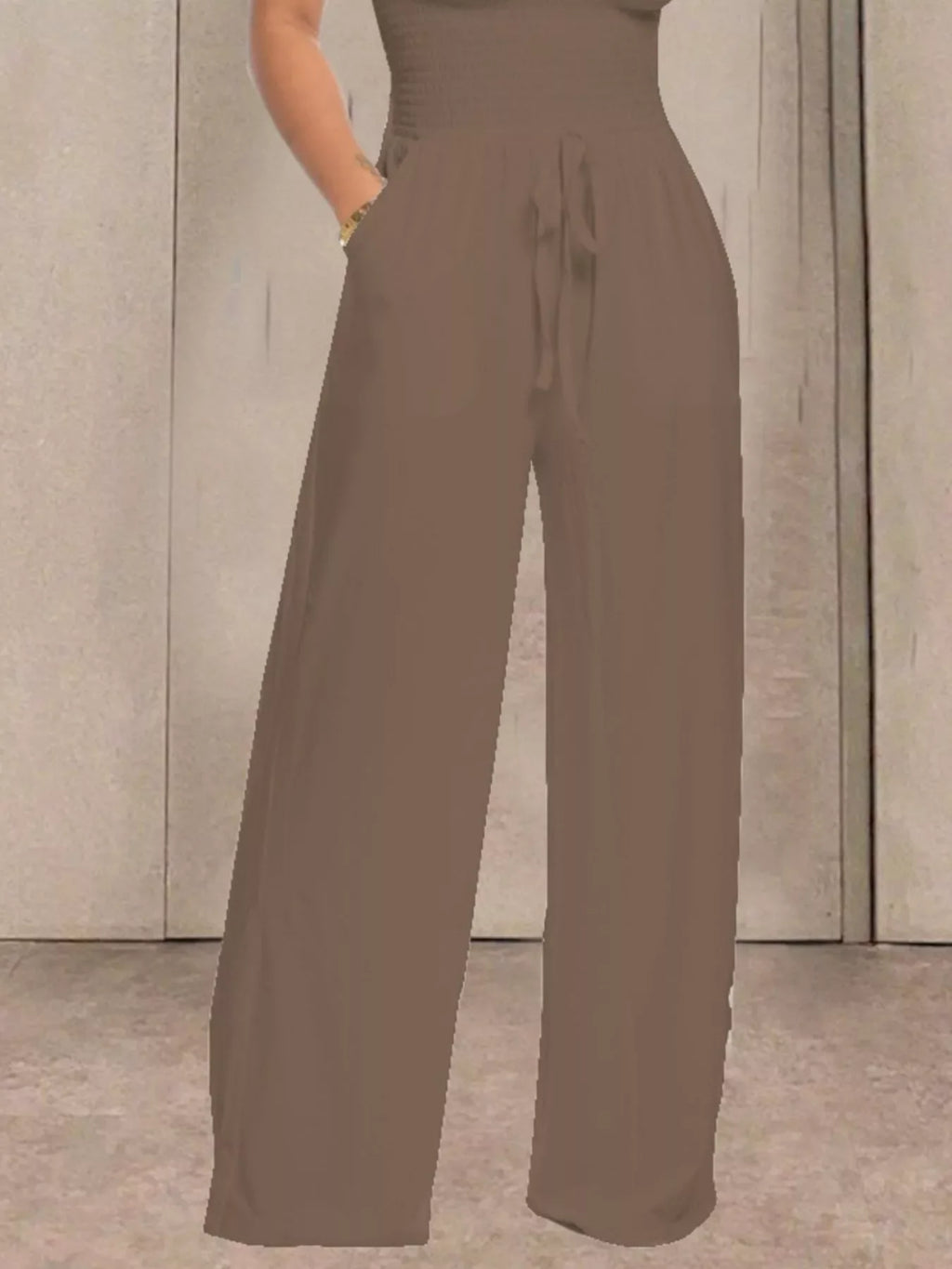 Strapless Smocked Wide-Leg Jumpsuit