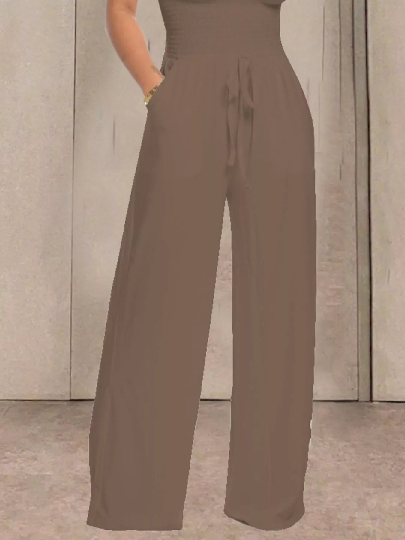 Strapless Smocked Wide-Leg Jumpsuit