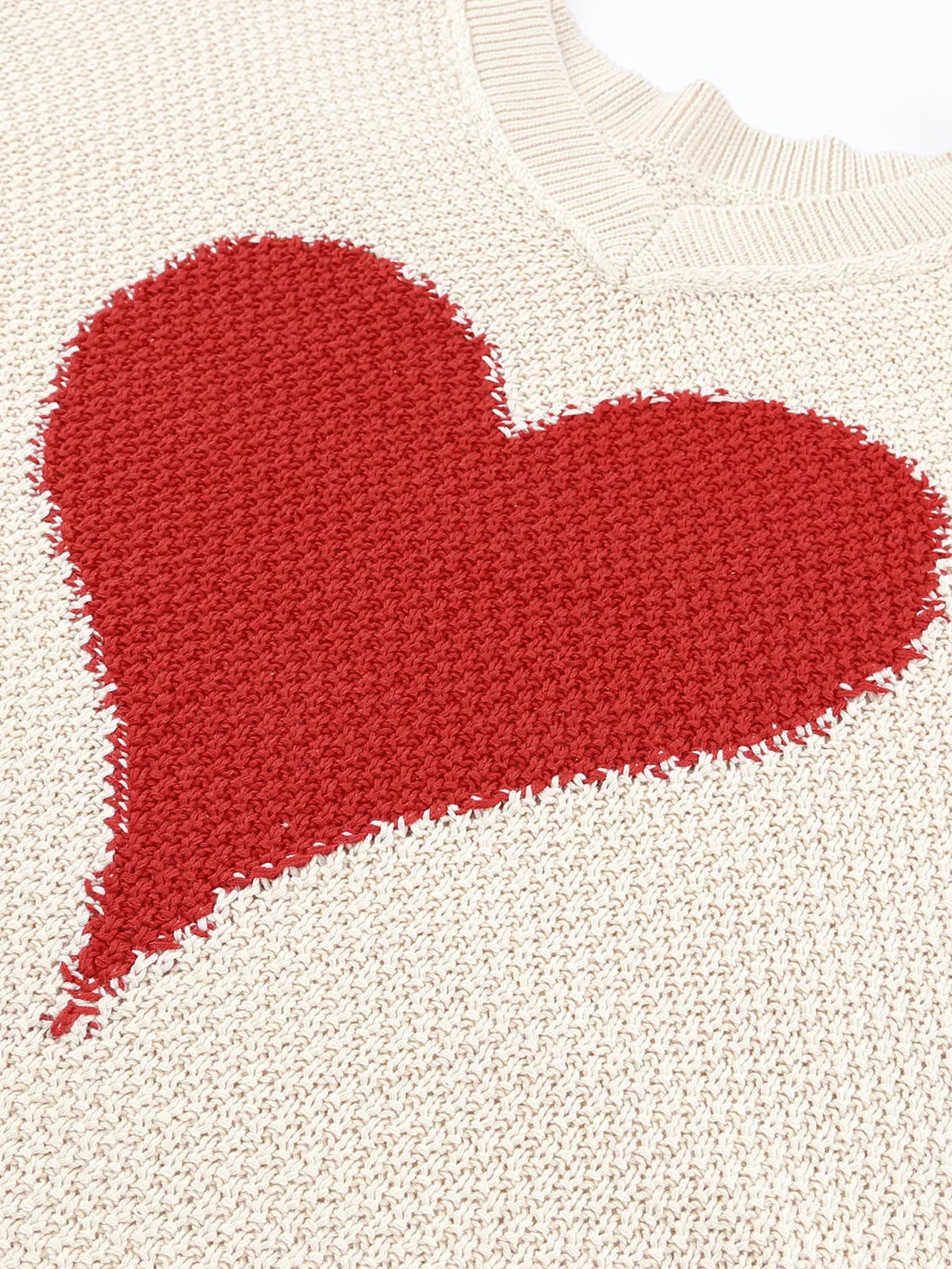 V-Neck Dropped Sleeve Heart Print Valentines Sweater