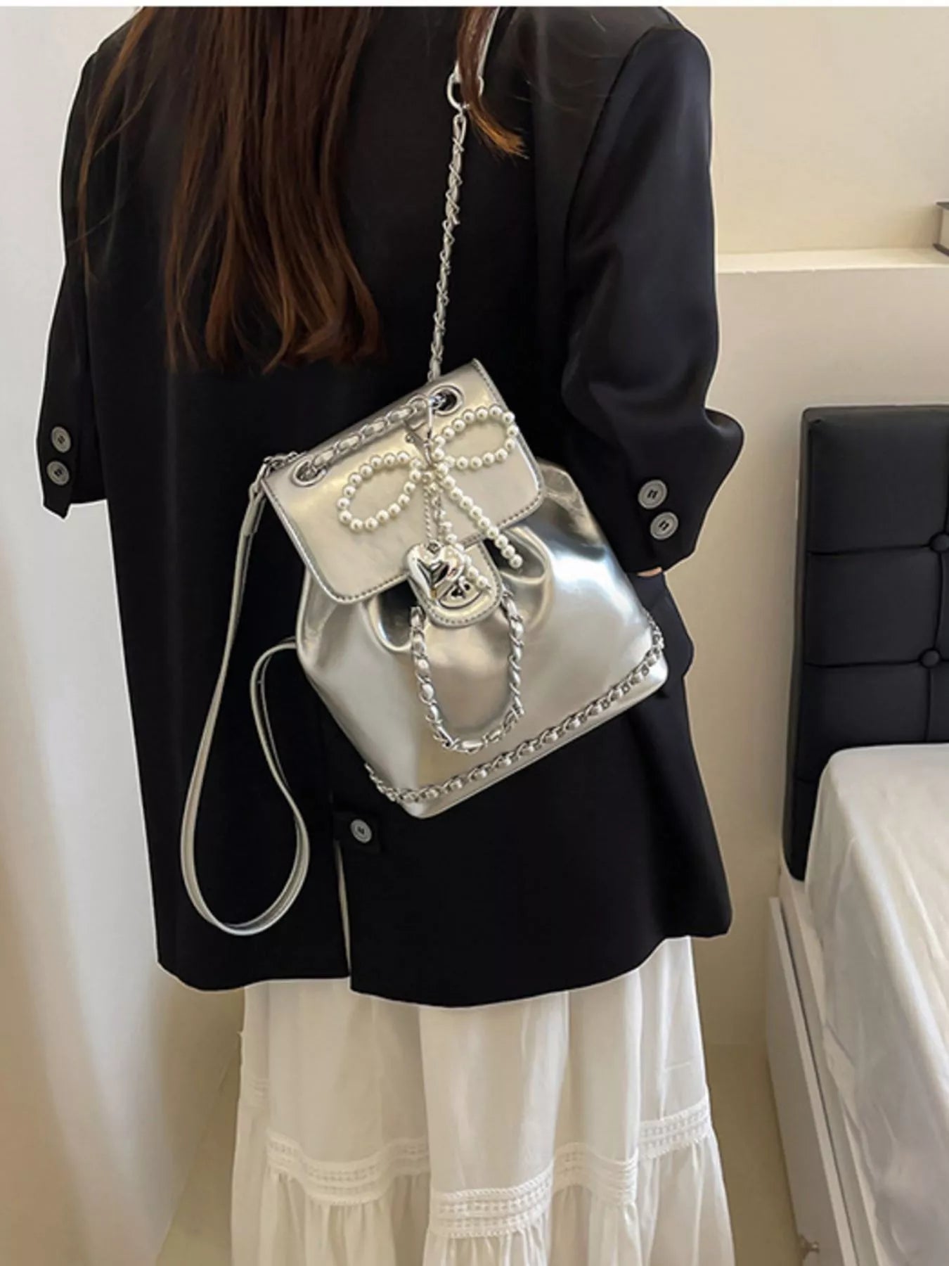 Pearl Decor Backpack Bag