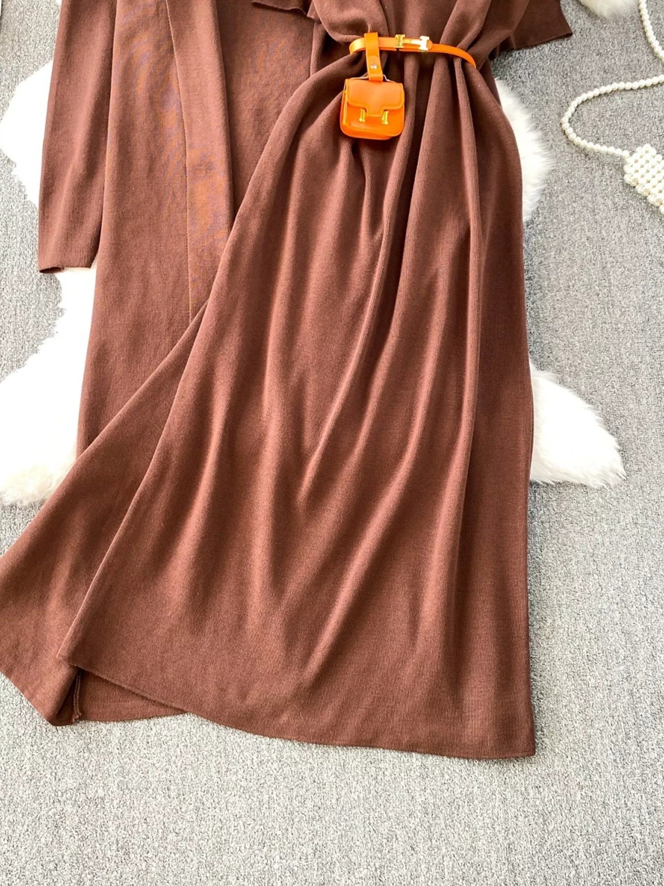 Round Neck Knitted Dress & Cardigan Set