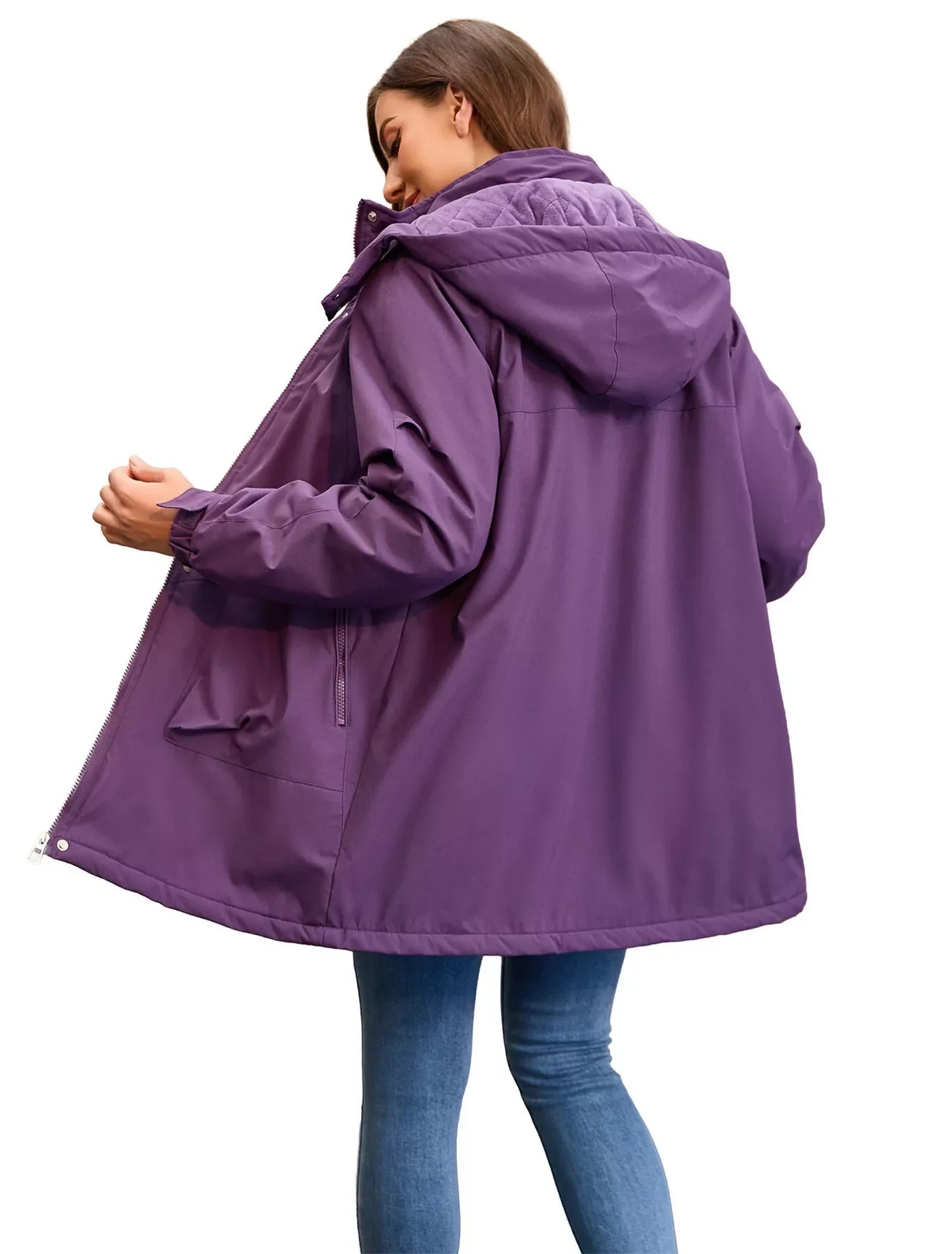 Full Size Hooded Mid-Length Windproof Outerwear Plus Size