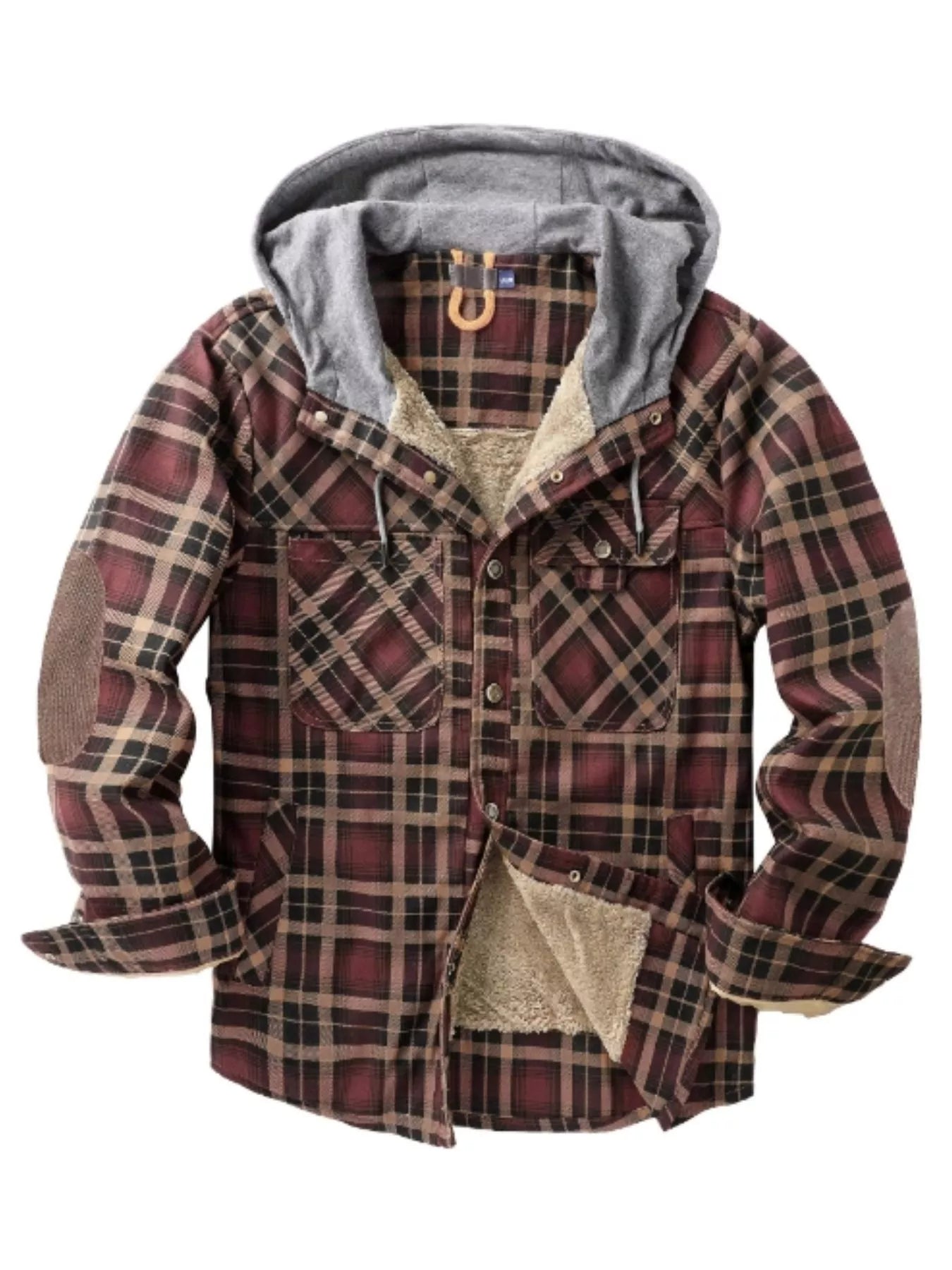Men's Snap Down Hooded Plaid Shacket