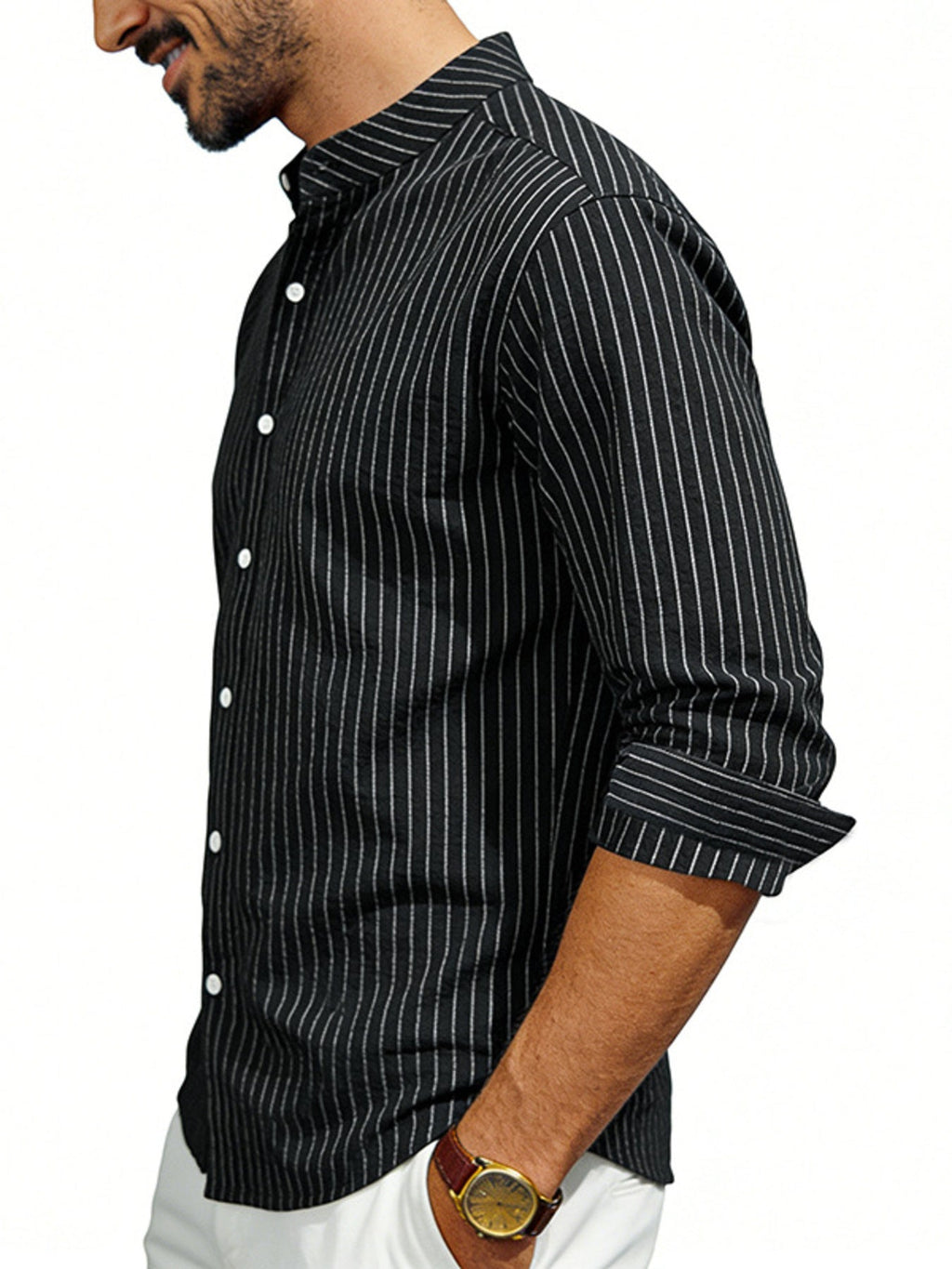 Men's Full Size Striped Long Sleeve Shirt Plus Size