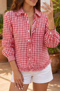 Plaid Long Sleeve Button Down Frill Detail Casual Shirt