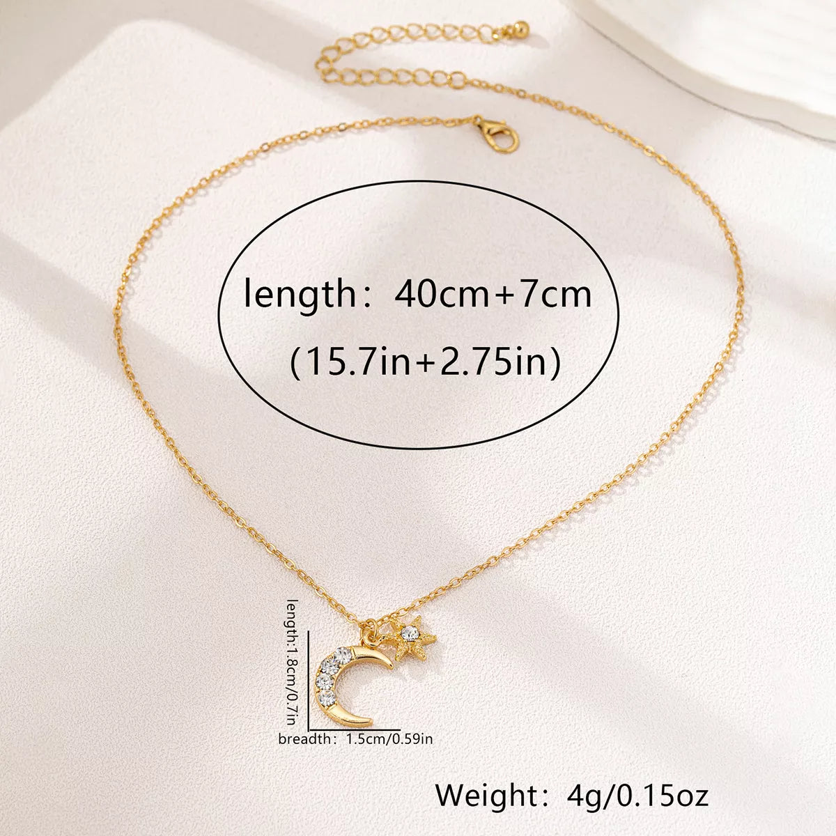 18K Gold-Plated Rhinestone Star & Moon Necklace