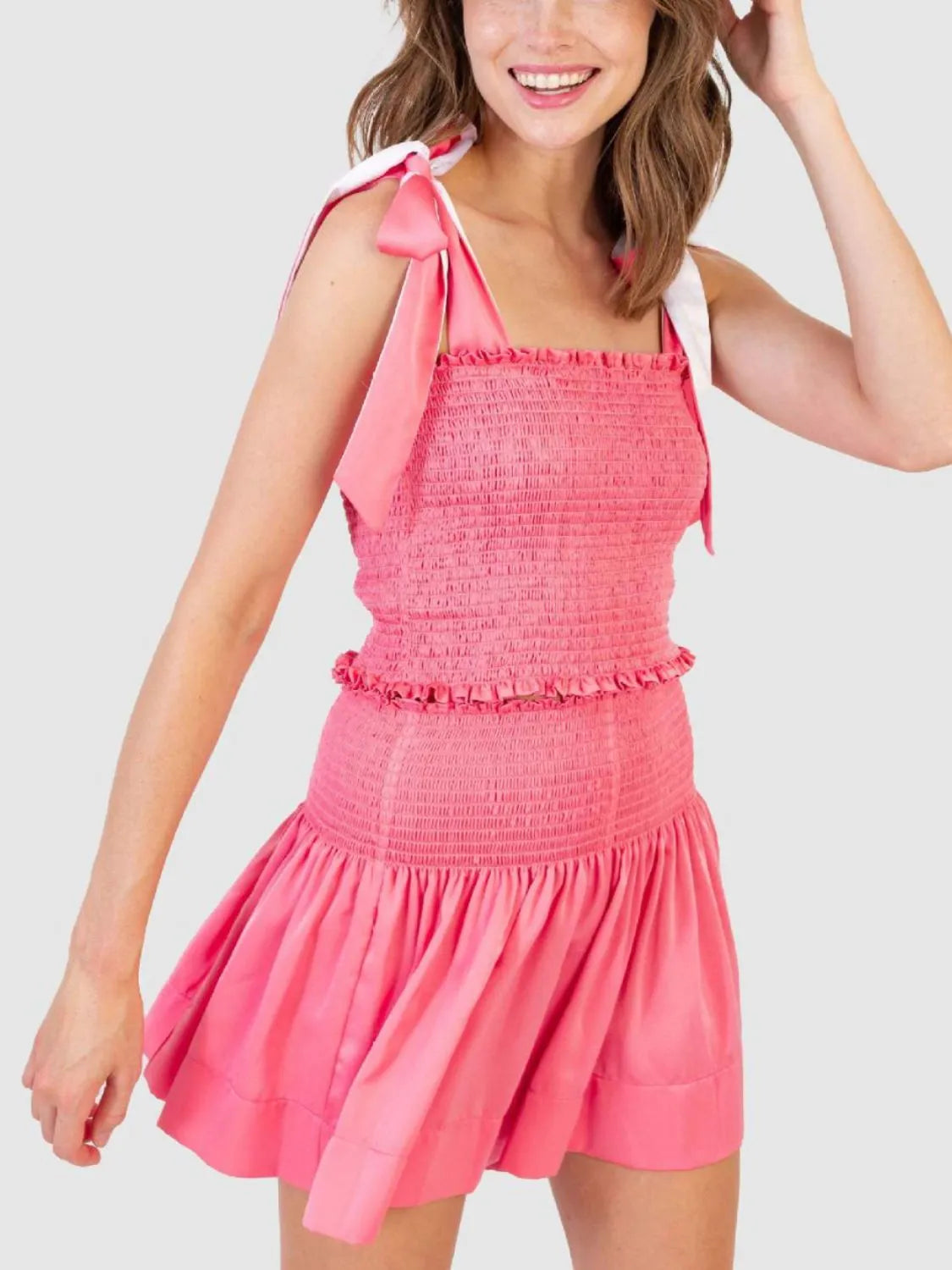 Smocked Tie Shoulder Cami and Shorts Set