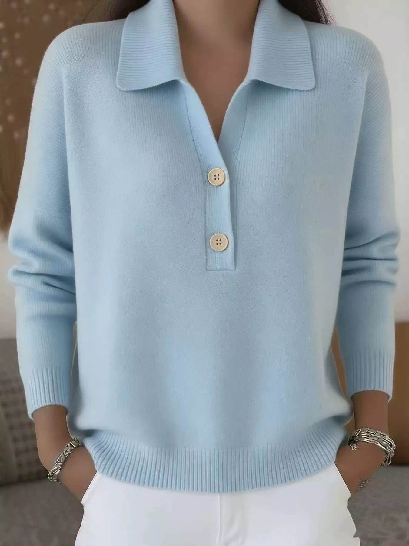 Full Size Button Detail Long Sleeve Sweater Plus Size