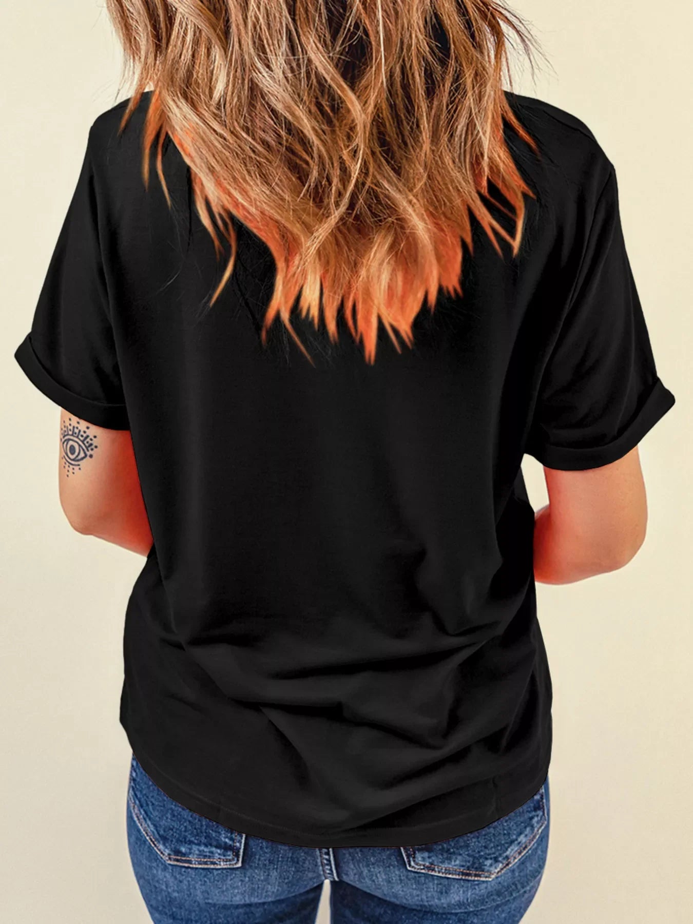 Halloween Skull Checkerboard Graphic Round Neck T-Shirt