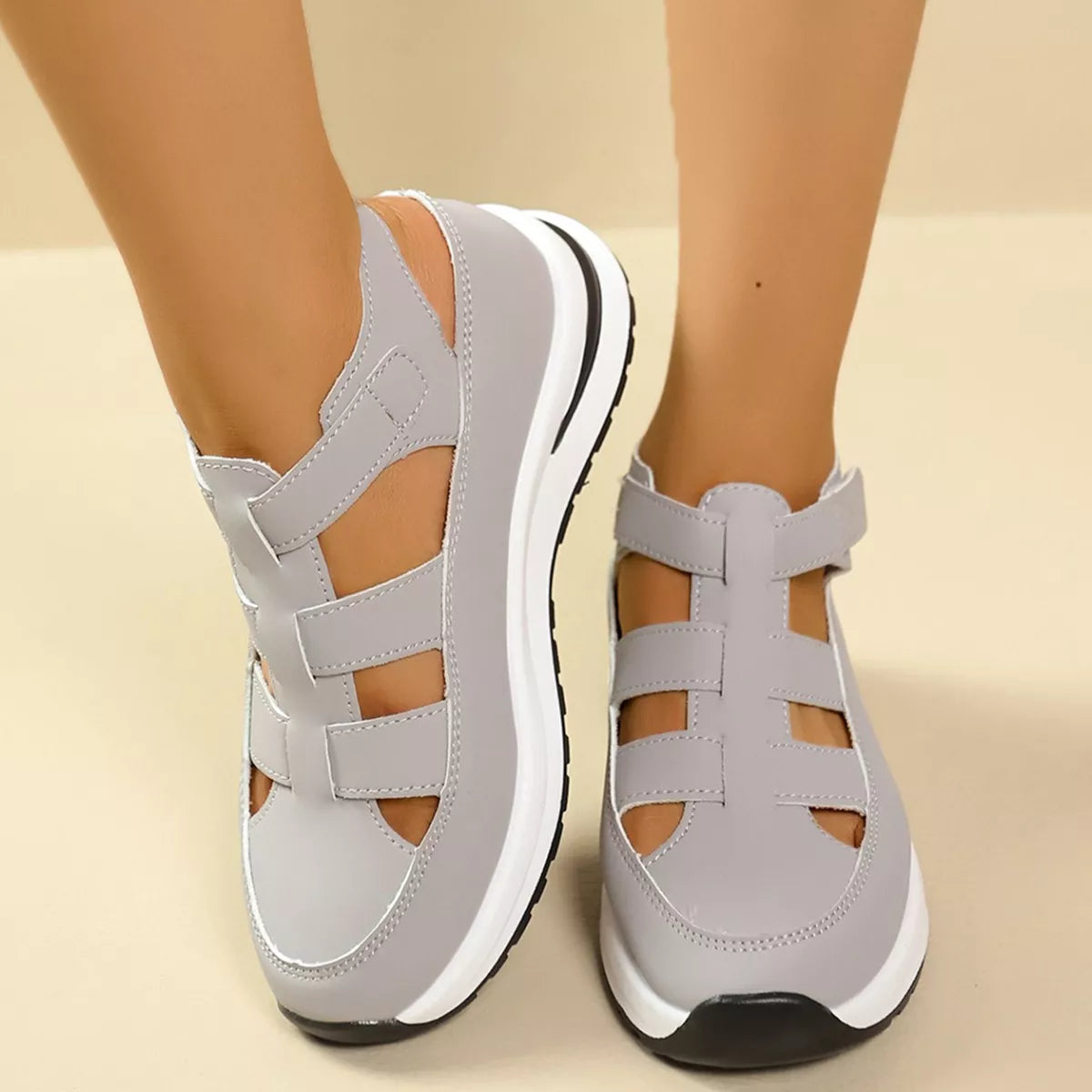 Cutout Round Toe Platform Sandals