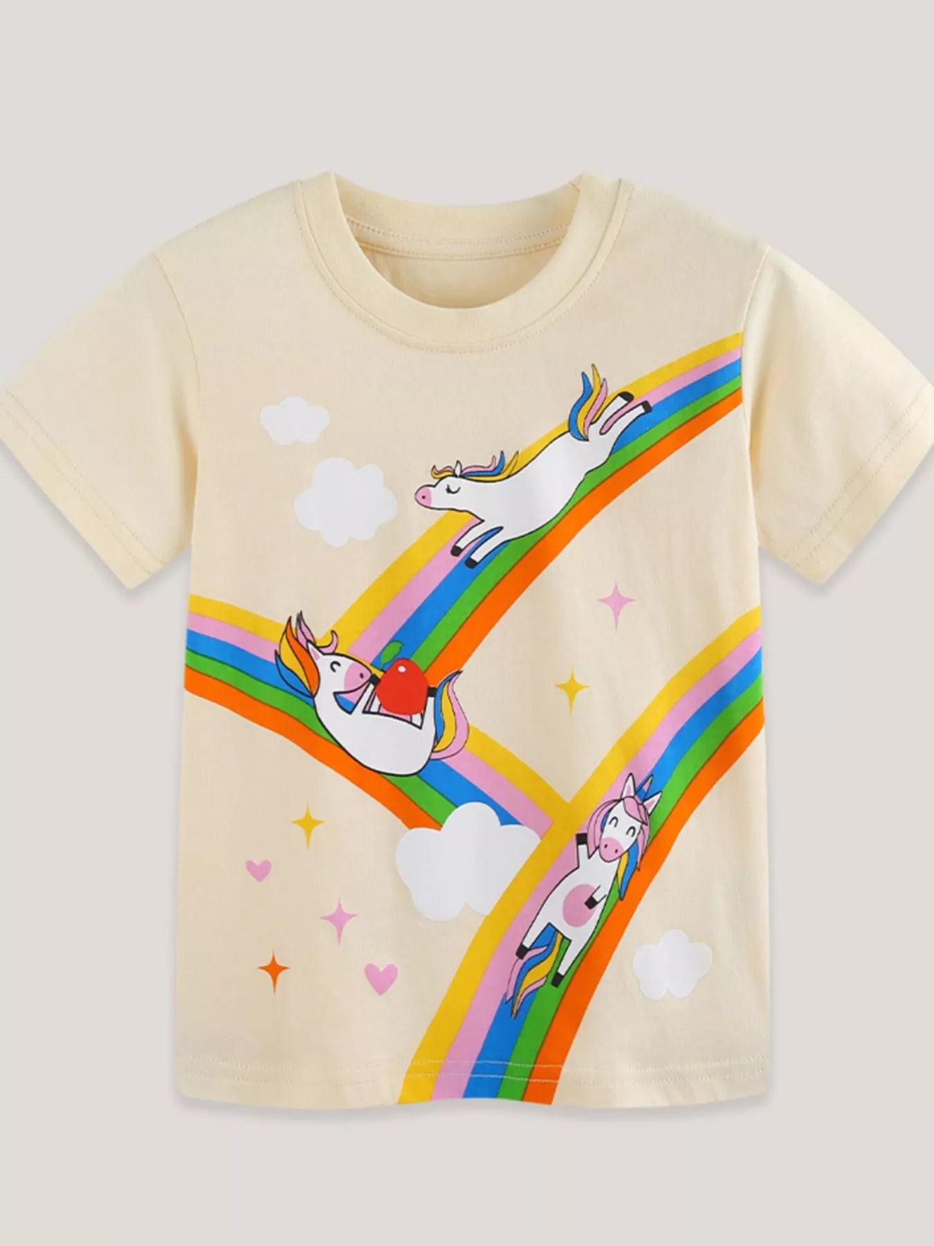 Children's Rainbow Unicorn Graphic Round Neck T-Shirt