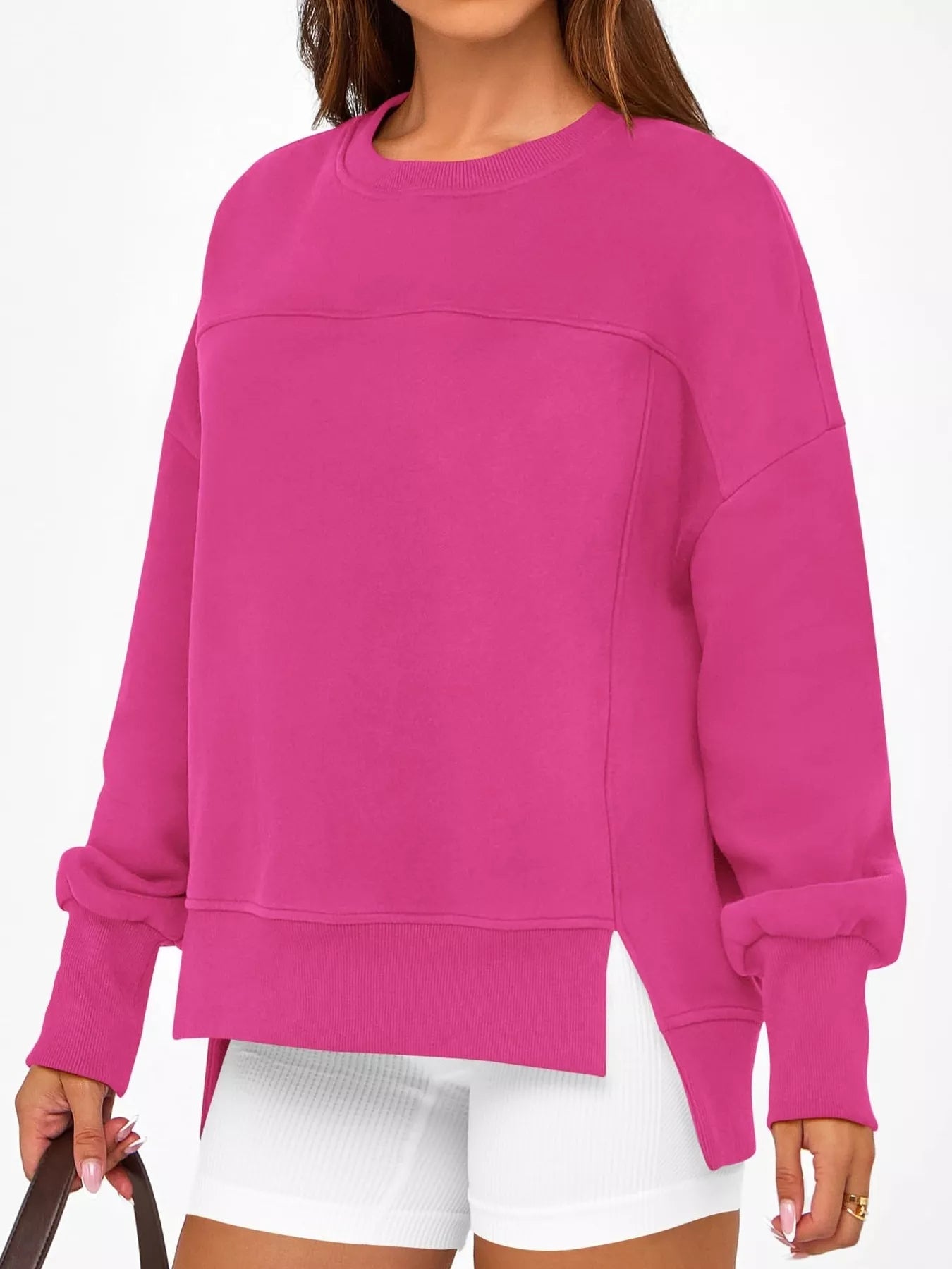 Slit Round Neck Dropped Shoulder Sweatshirt