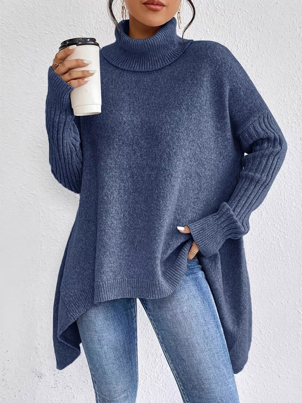 Turtleneck Dropped Shoulder Sweater