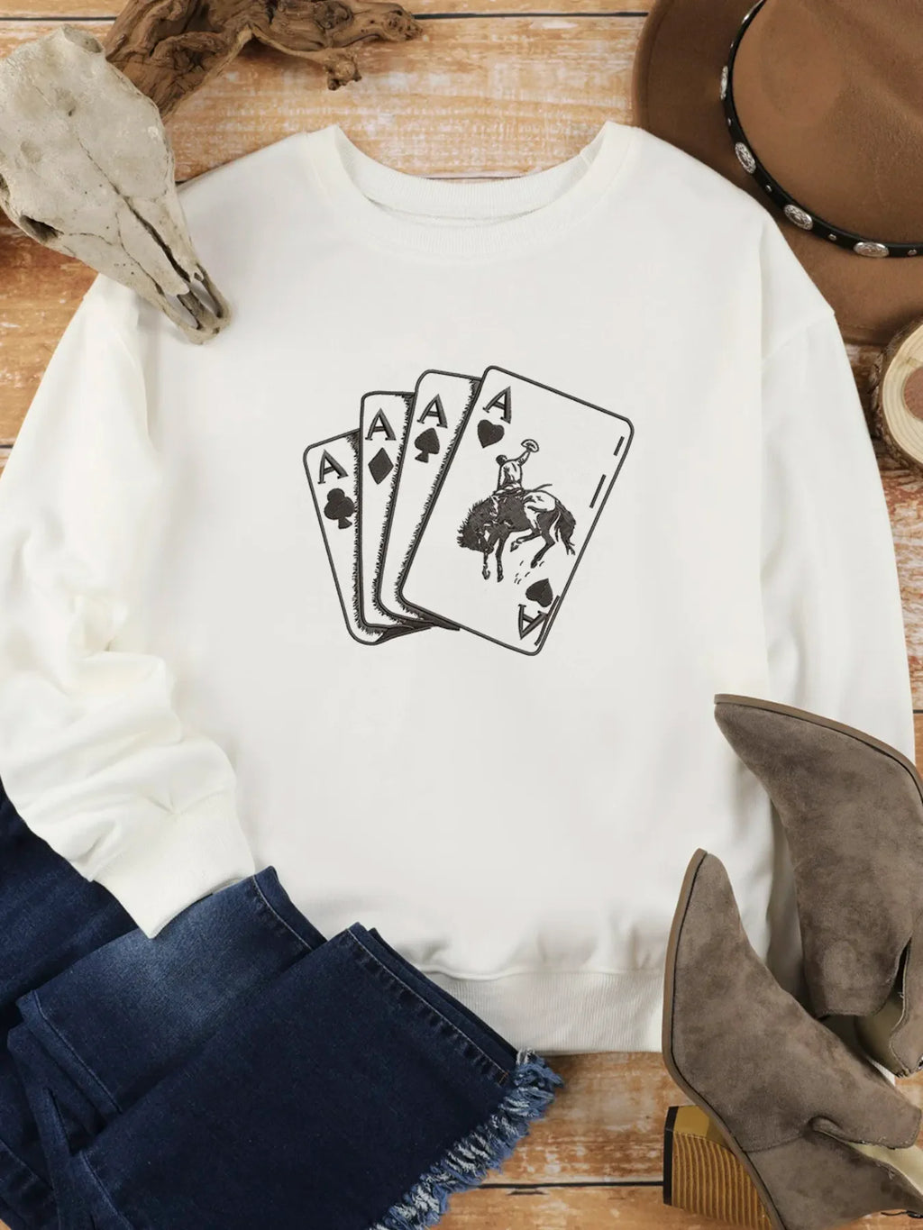 Ace Card Cowboy Graphic Long Sleeve Sweatshirt
