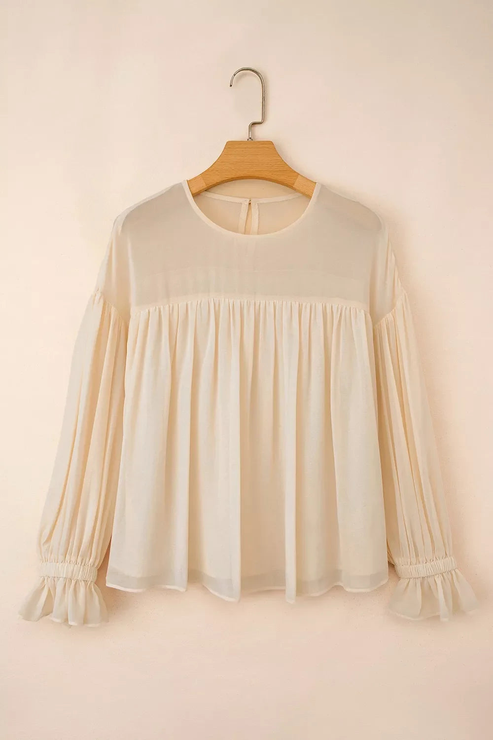 Round Neck Ruffle Sleeve Blouse