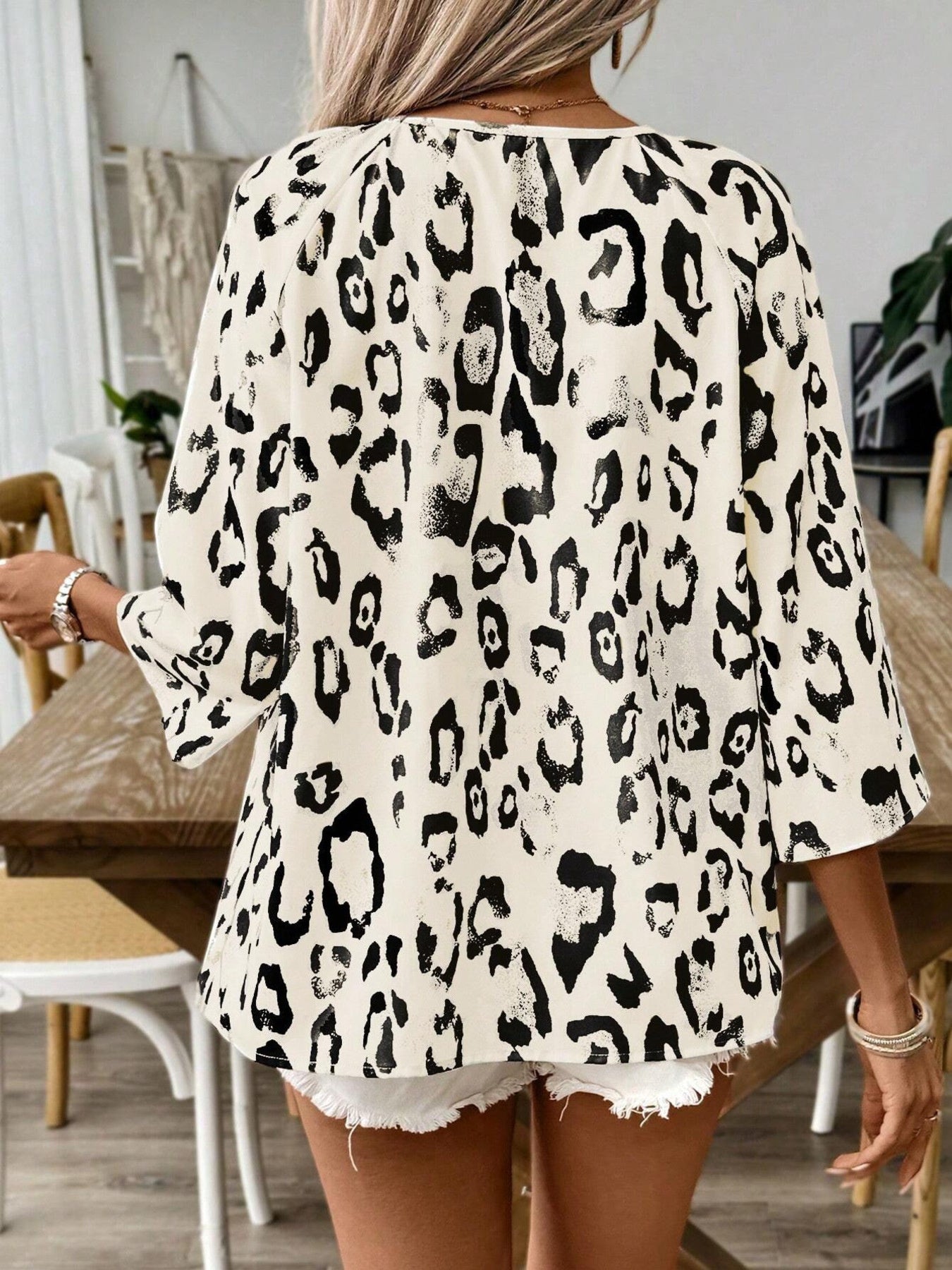 Leopard Print V-Neck Blouse