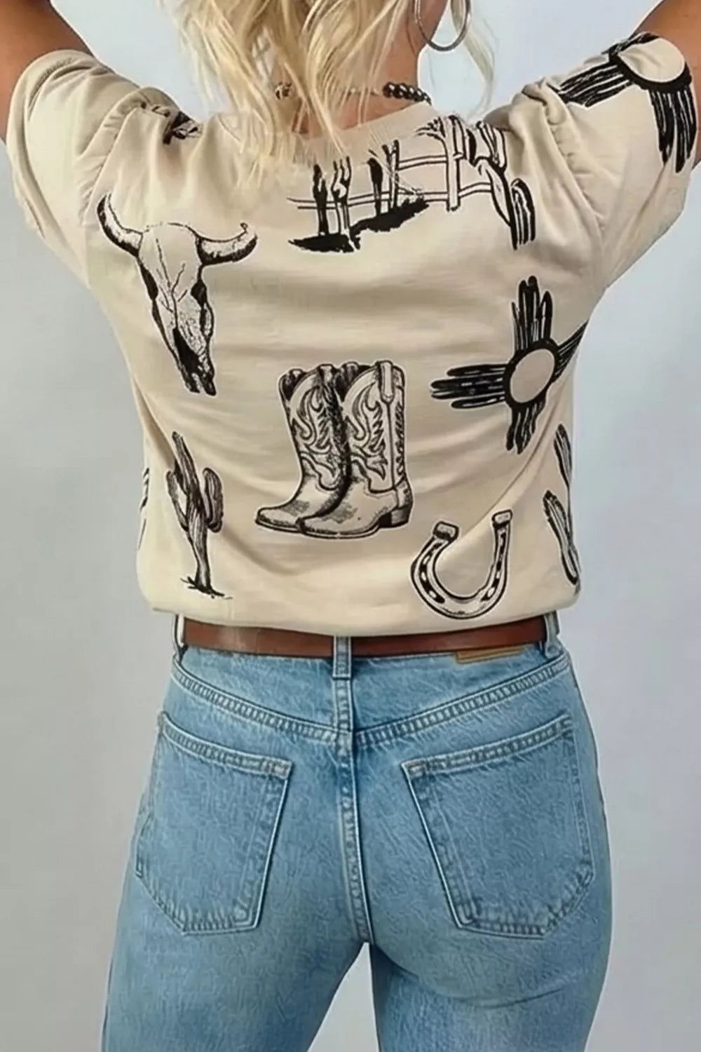 Western Print Short Sleeve T Shirt