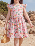 Children's Strawberry Print Ruffle Sleeve Dress