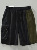 Men's Plus Size Color Block Cargo Shorts with Elastic Waistband