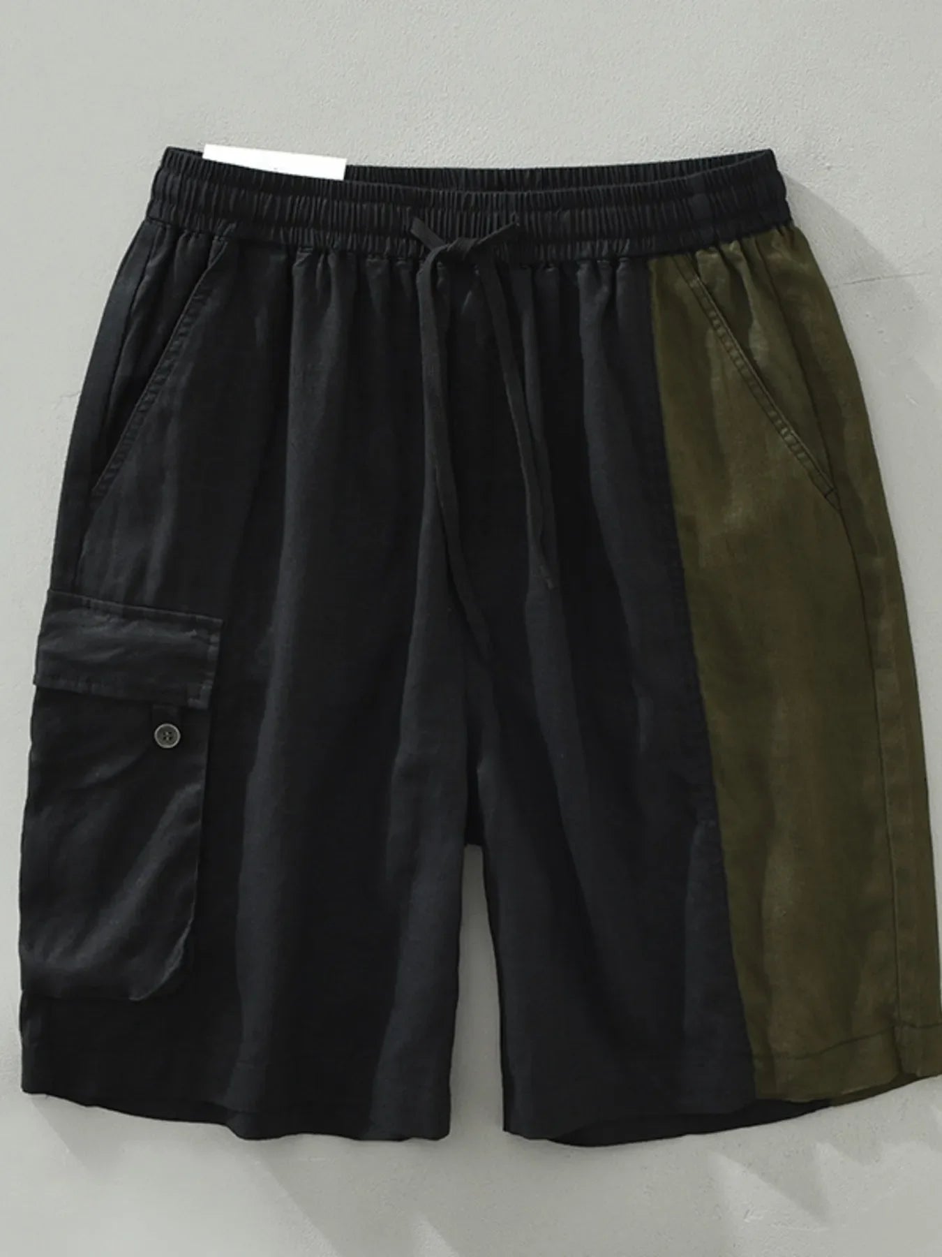 Men's Plus Size Color Block Cargo Shorts with Elastic Waistband