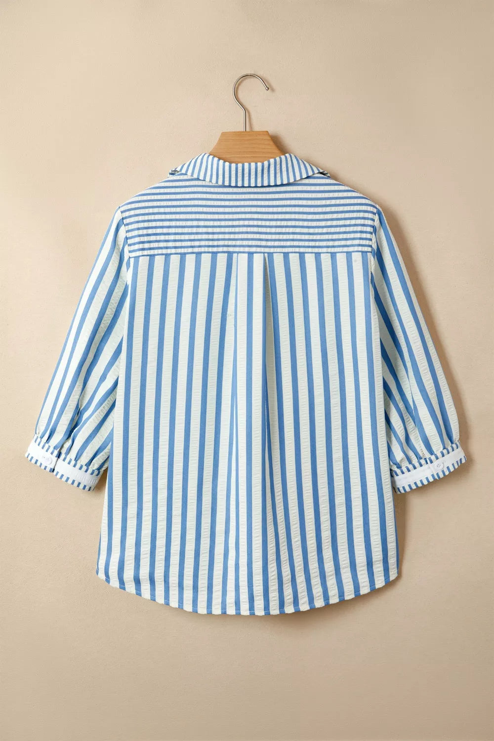 Stripe 3/4 Sleeve Collared Neck Blouse