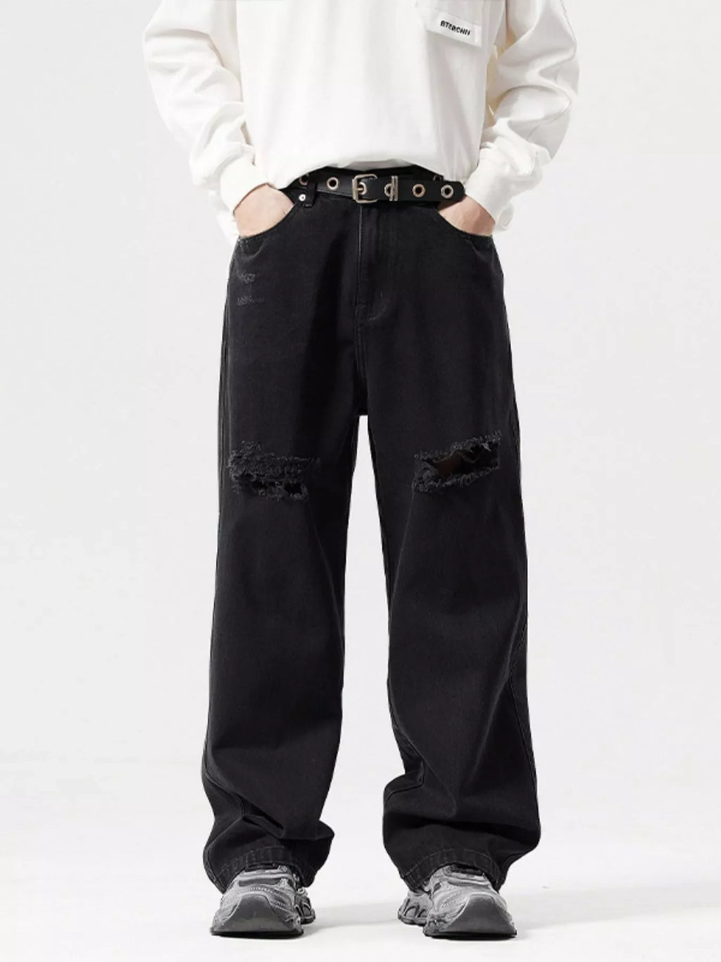 Men's Distressed Wide Leg Jeans