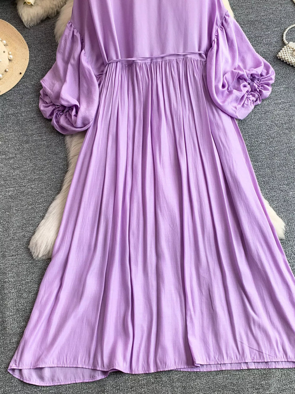 Balloon Sleeve Tie-Waist Dress