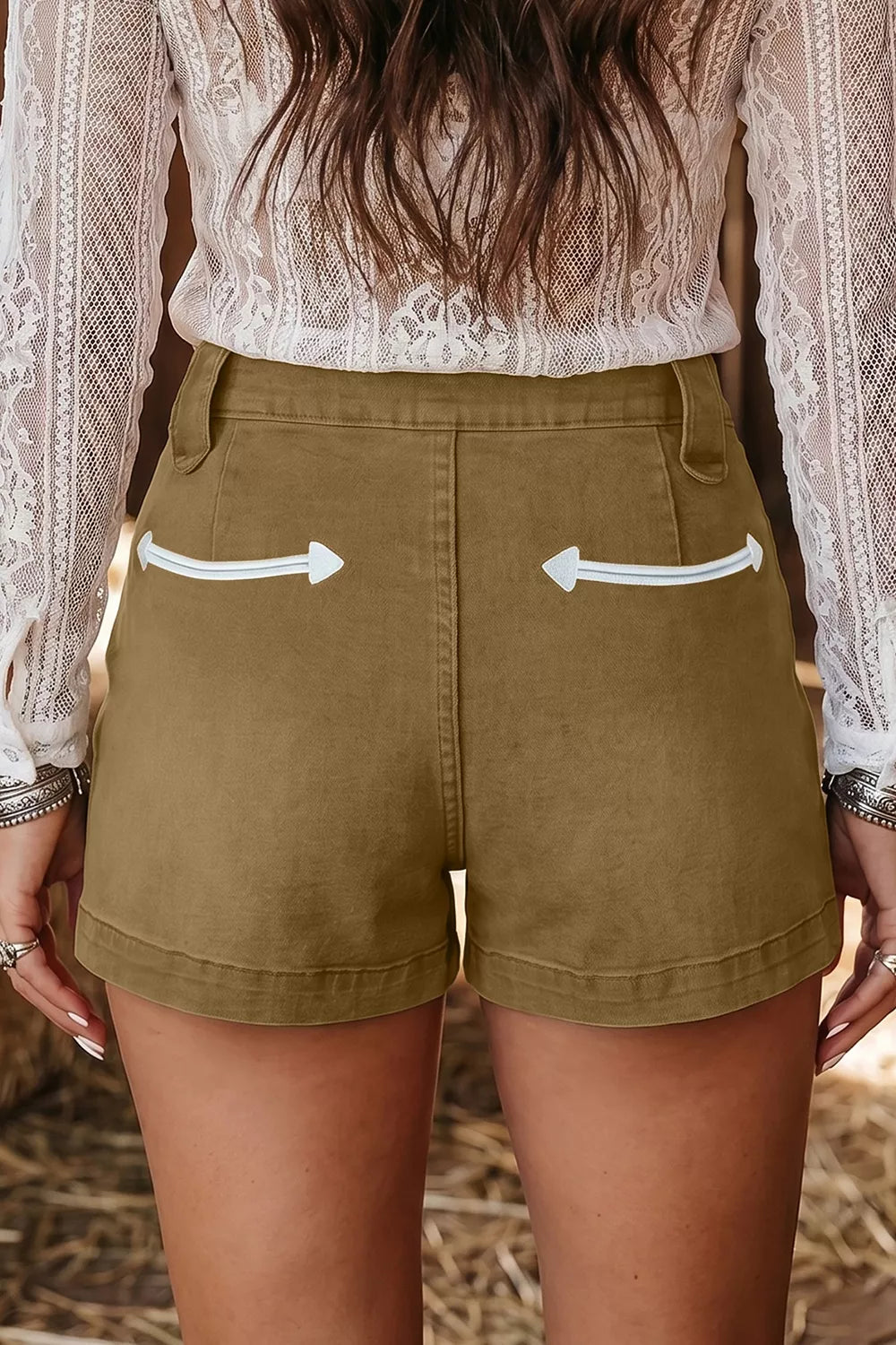 Contrast Arrow Detail Western Denim Shorts
