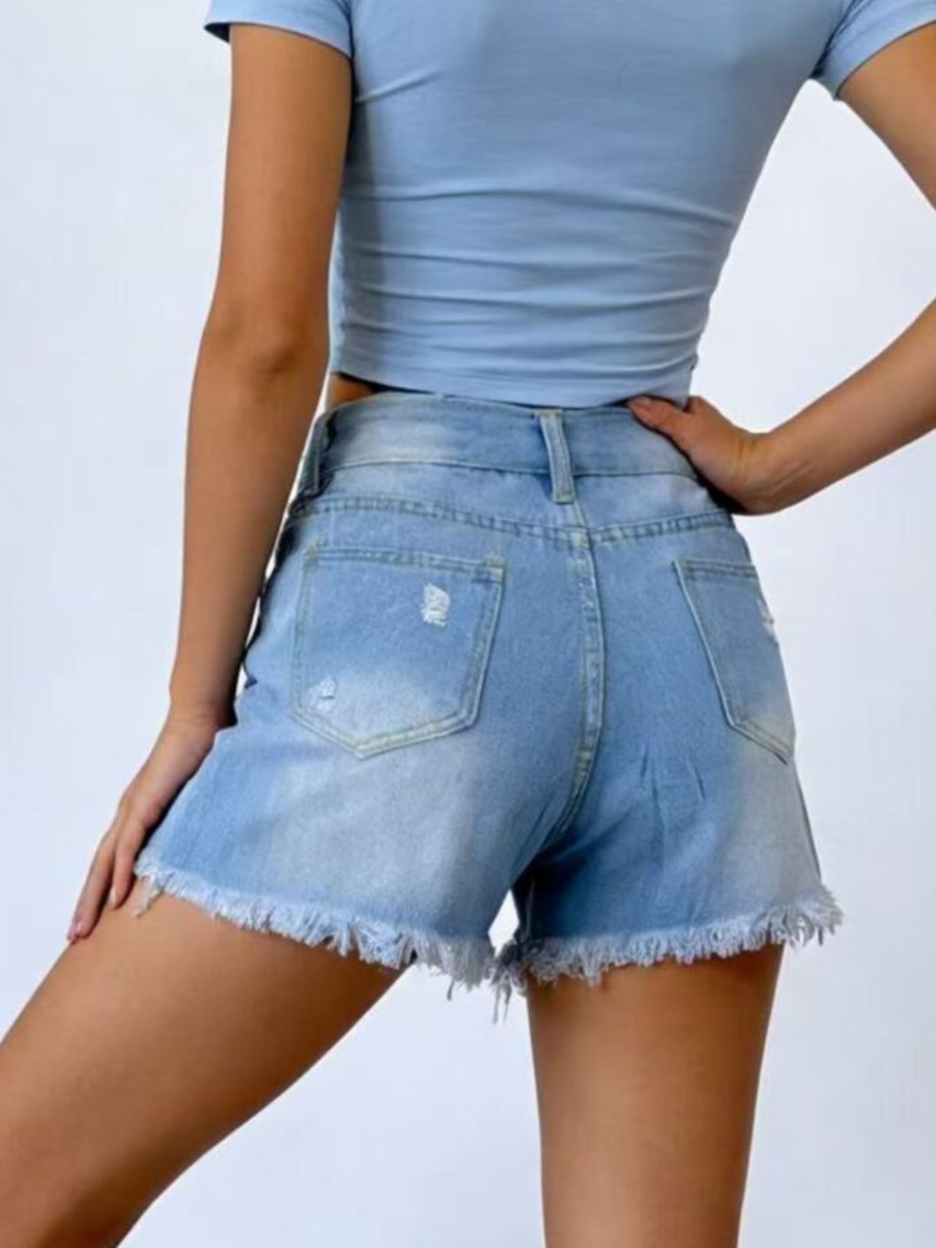 Distressed Frayed Hem Denim Shorts