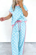Polka Dot Contrast Trim Top and Pants Set