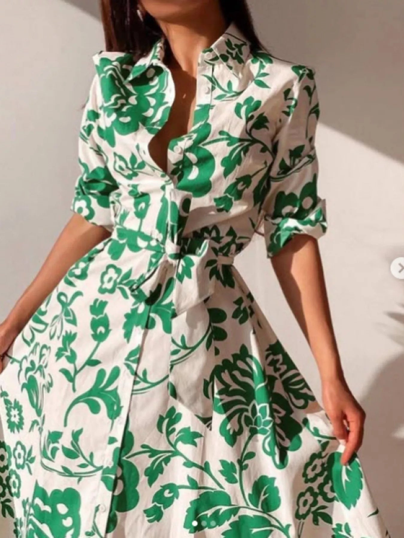 Printed Tie Waist Shirt Dress
