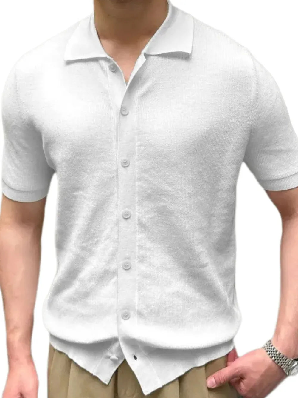 Men's Button Down Short Sleeve Knit Shirt