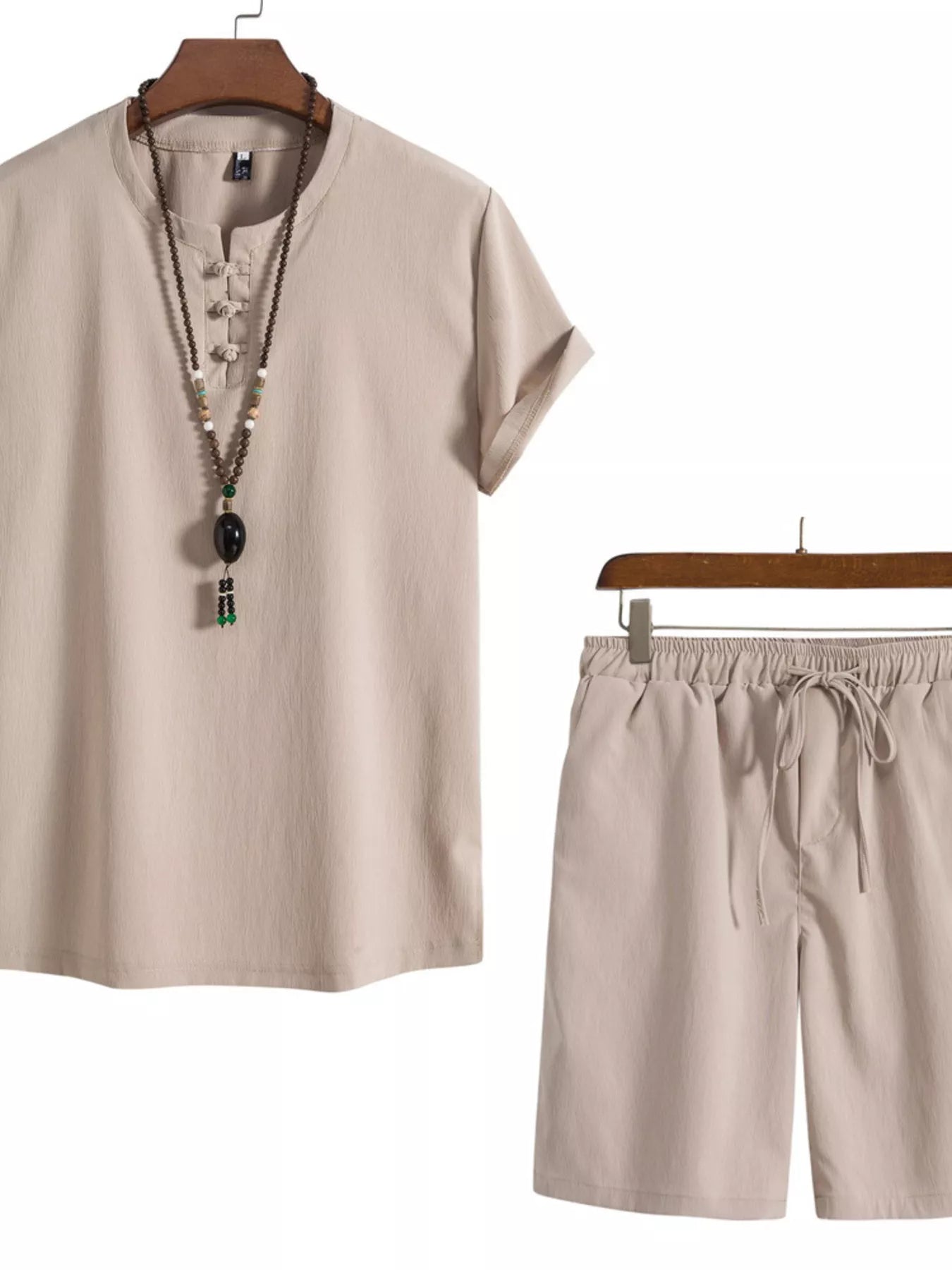 Men's Plus Size Mandarin Collar Short Sleeve Shirt and Shorts Set