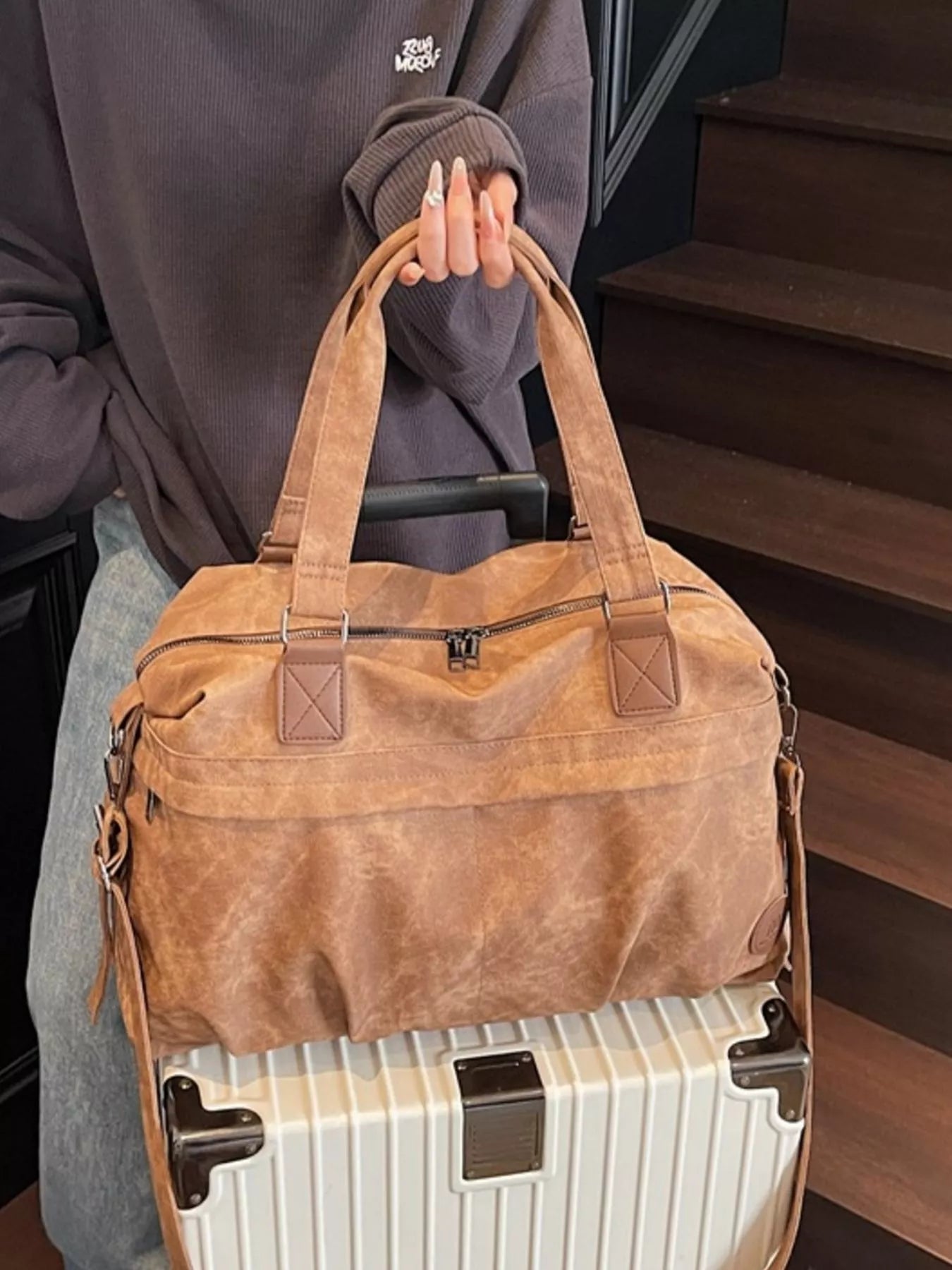 Vintage Adjustable Strap Duffel Bag