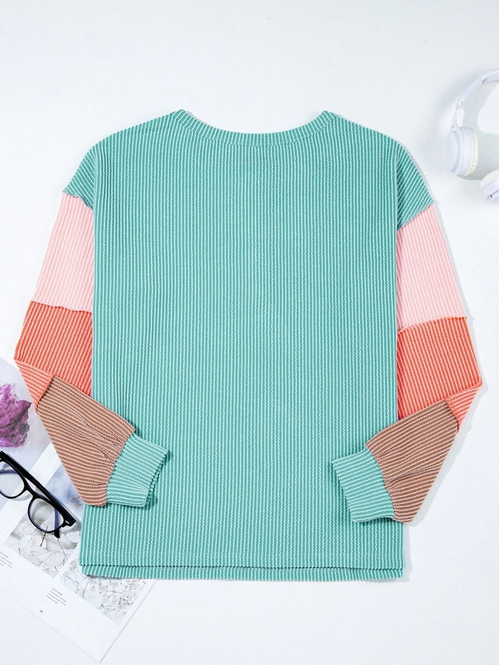 Color Block Ribbed Knit Henley Sweatshirt