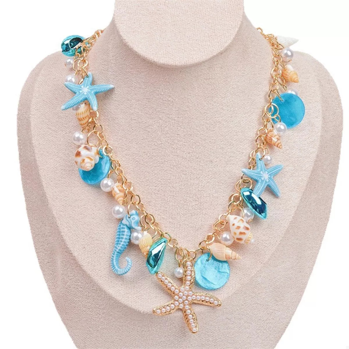 Ocean Charm Shell Starfish Statement Necklace