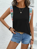 Crochet Hem Round Neck Top
