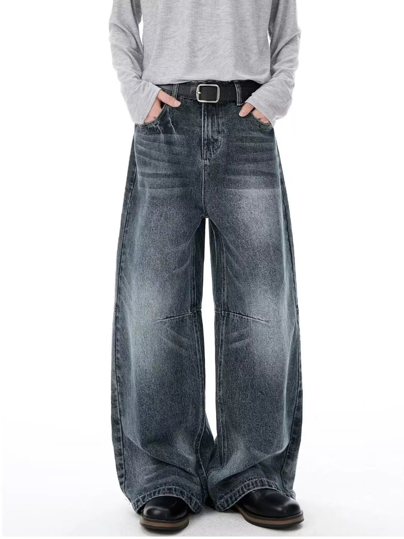 Men's Full Size Vintage Wash Wide Leg Jeans Plus Size
