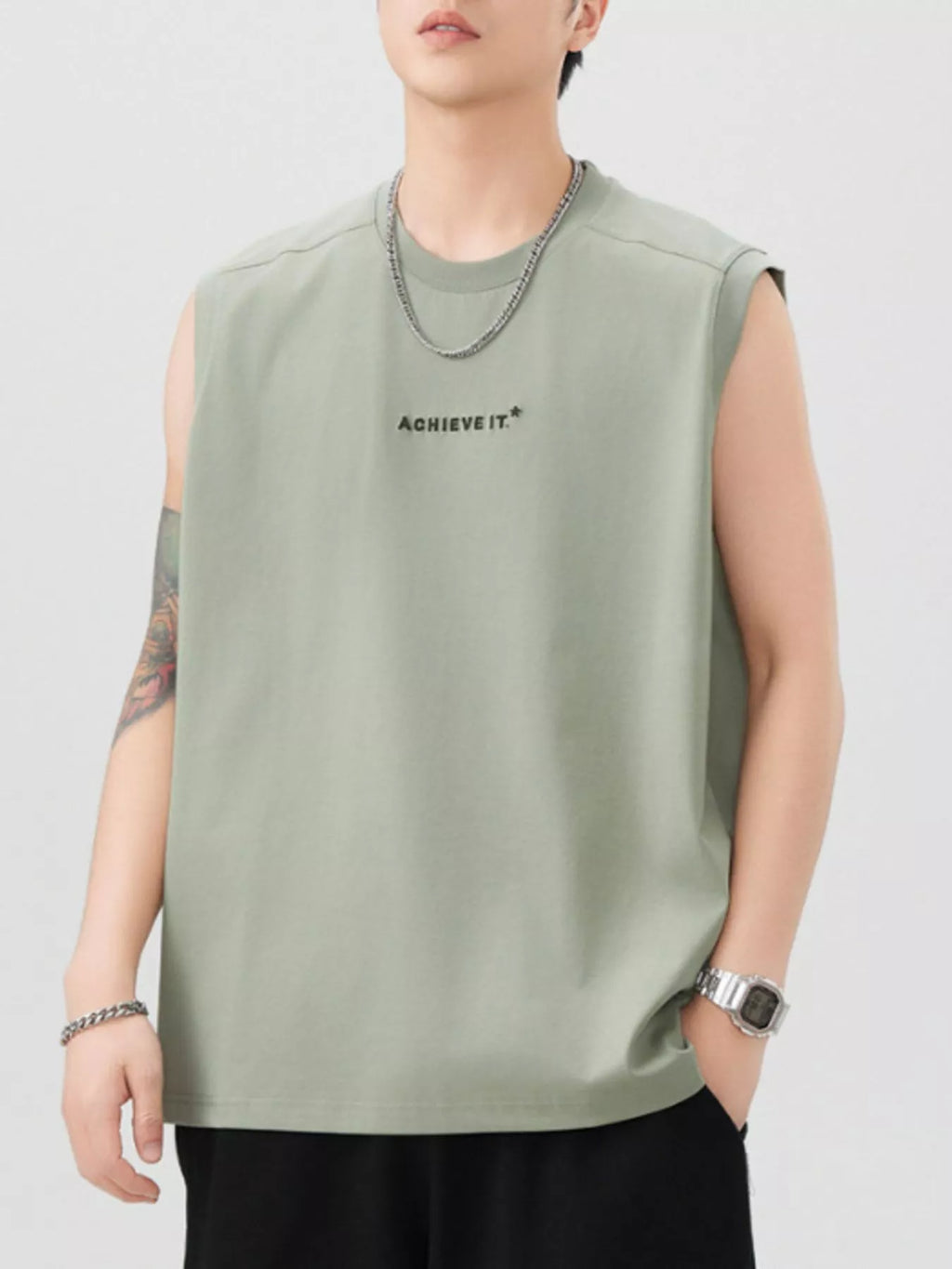 Men's Plus Size Letter Round Neck Tank