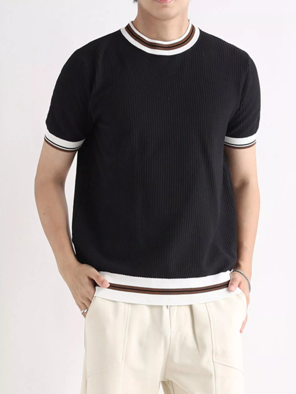 Men's Plus Size Contrast Trim Shorts Sleeve T-Shirt