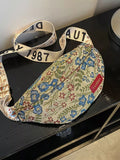 Floral Pattern Wide Strap Crossbody Bag