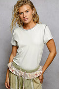 POL Contrast Stitching Round Neck Short Sleeve T-Shirt